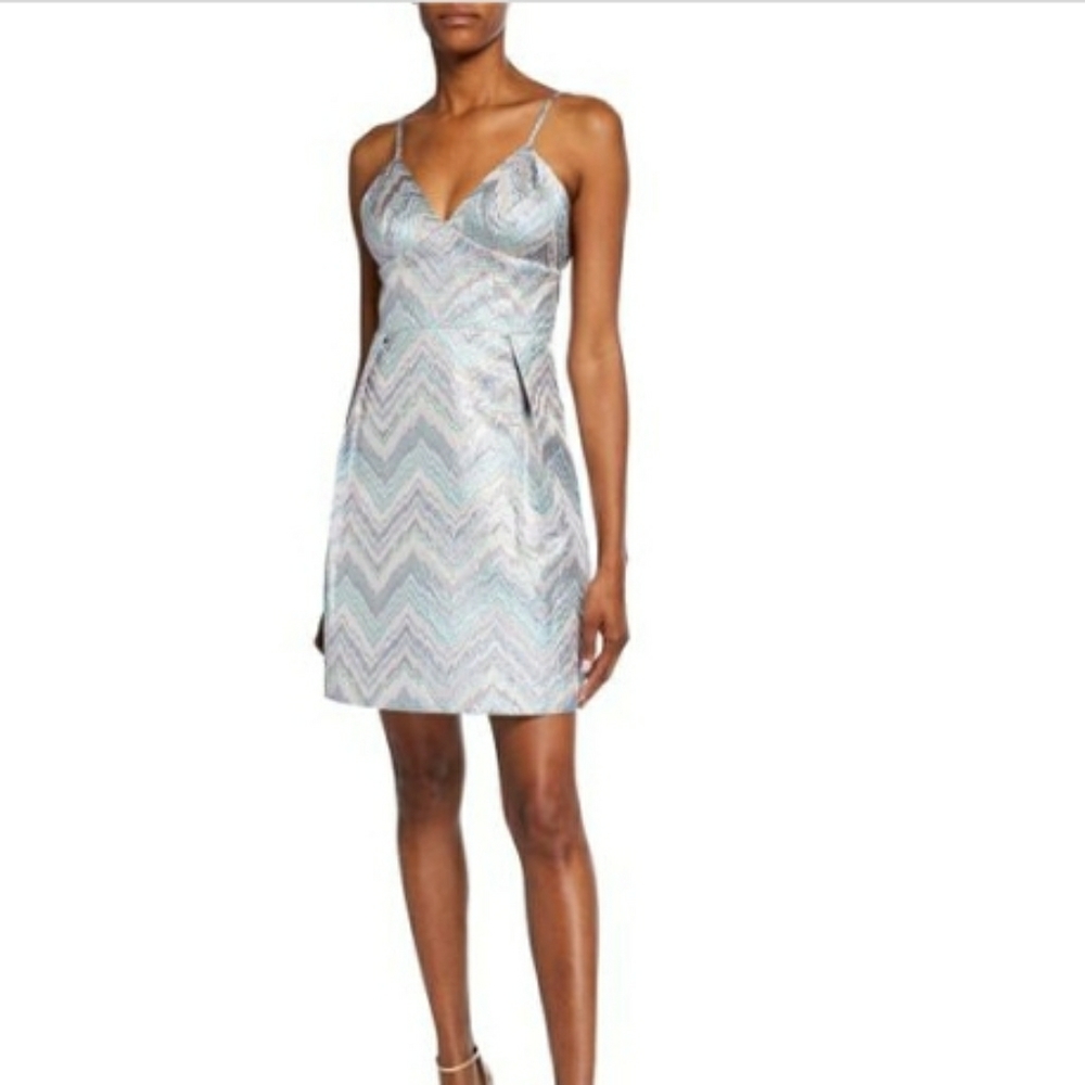 LAUNDRY•S.S. Blue Zigzag Metallic Fit&flare Dress